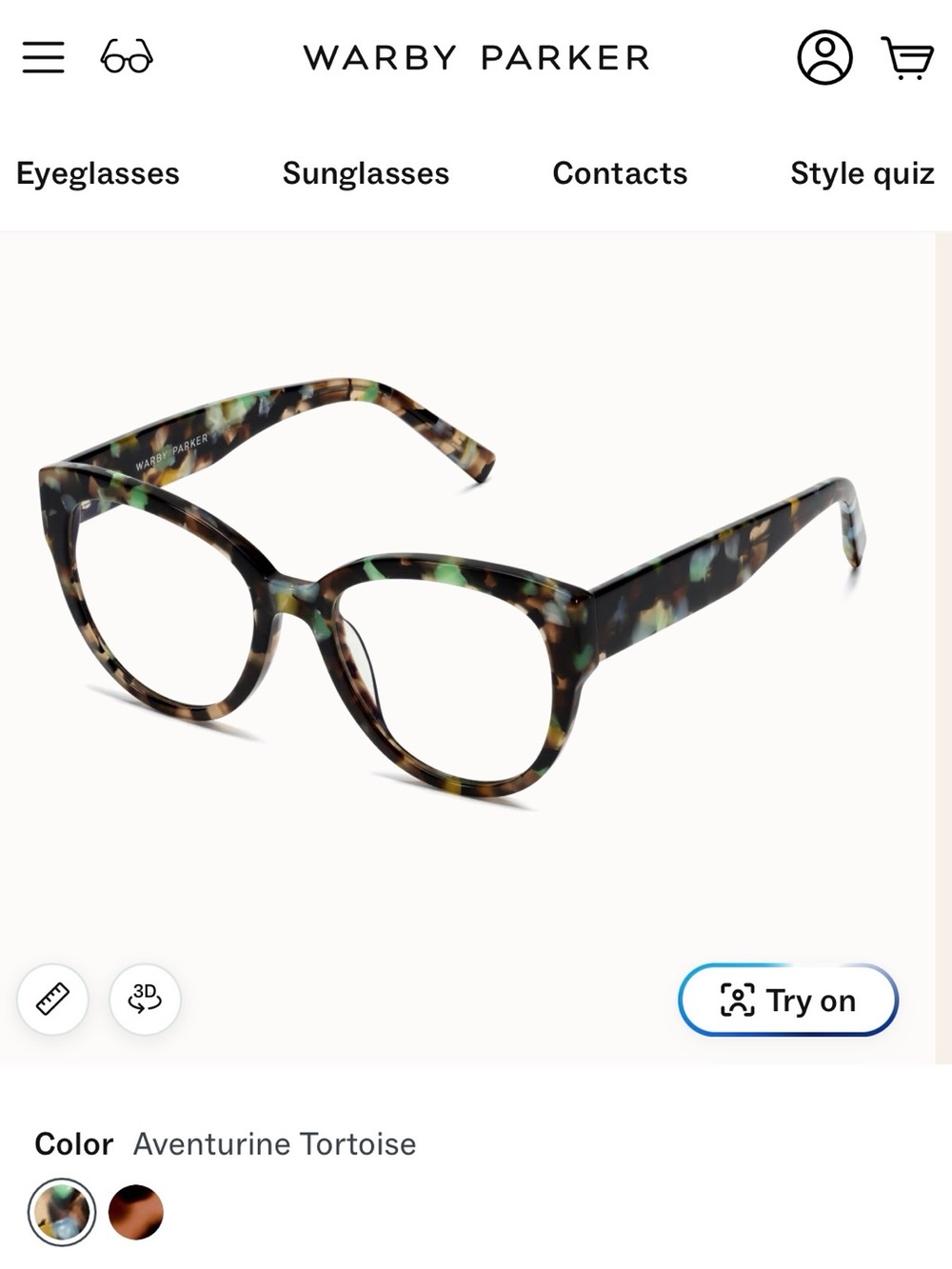 Warby Parker Aventurine Tortoise Green-Brown Cat-Eye Glasses Medium
